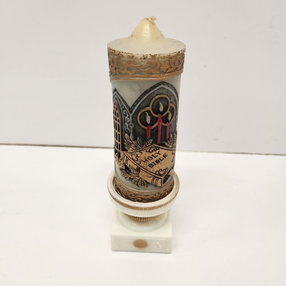 Jasco Holy Bible Candle Christmas Treasures 1978 with Stand